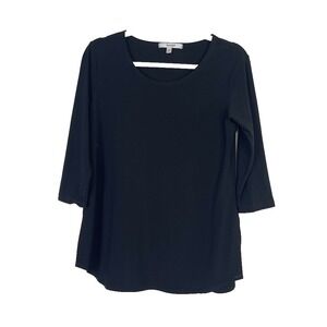 Sympli Jersey Stretch Top Black 3/4‎ Sleeve Scoop Neck Capsule Minimalist Size 6